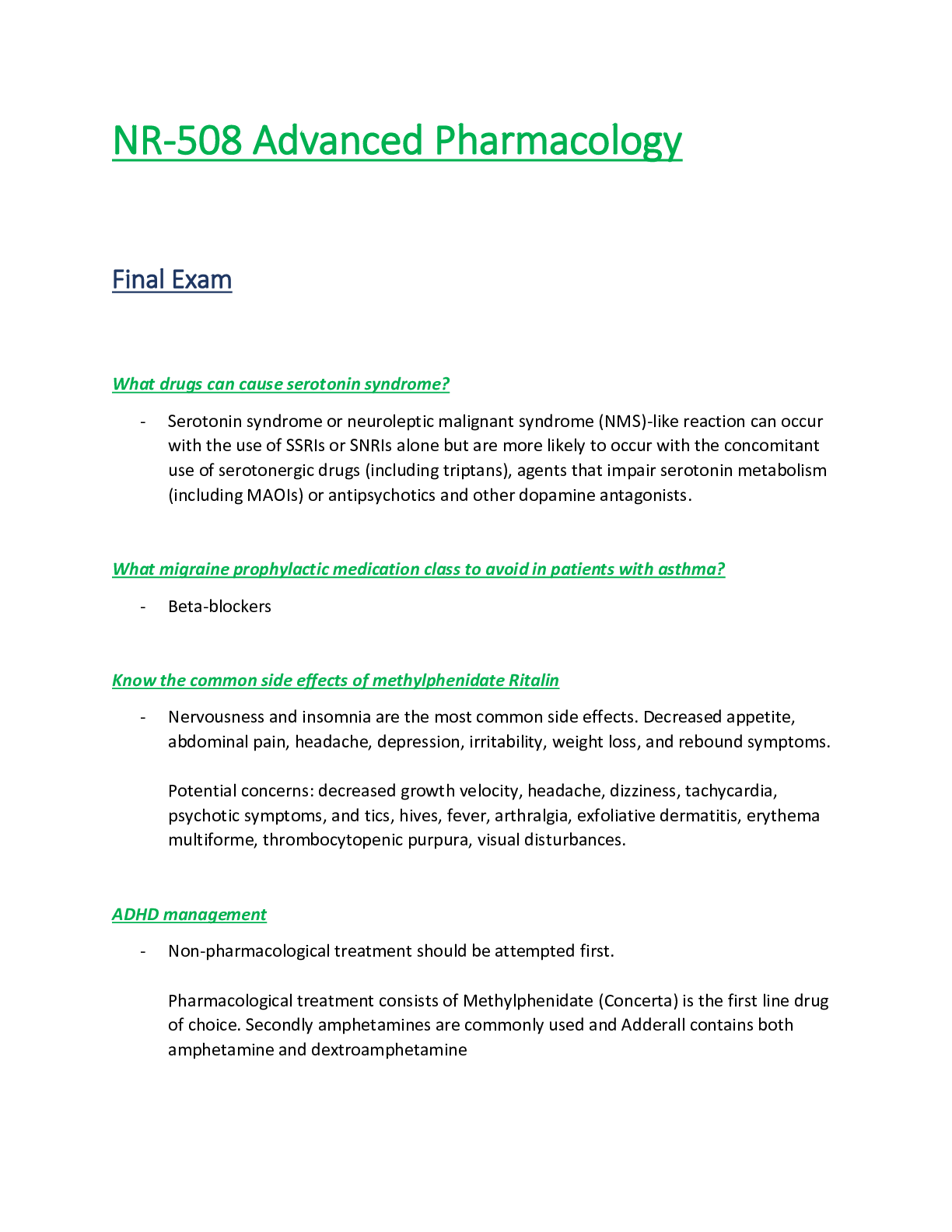 Preview of NR 508 / NR508 Final Exam (Latest Update): Advanced Pharmacology - Chamberlain